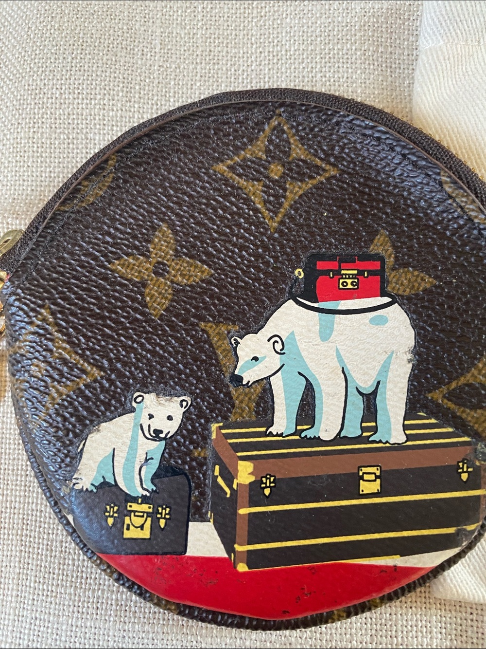 Louis Vuitton Brown Monogram Round Coin Pouch with Polar Bear Motif